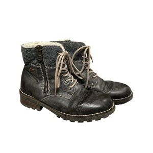 Rieker Brown Leather Wool Top Sheep Lining Ankle Boots Size 37